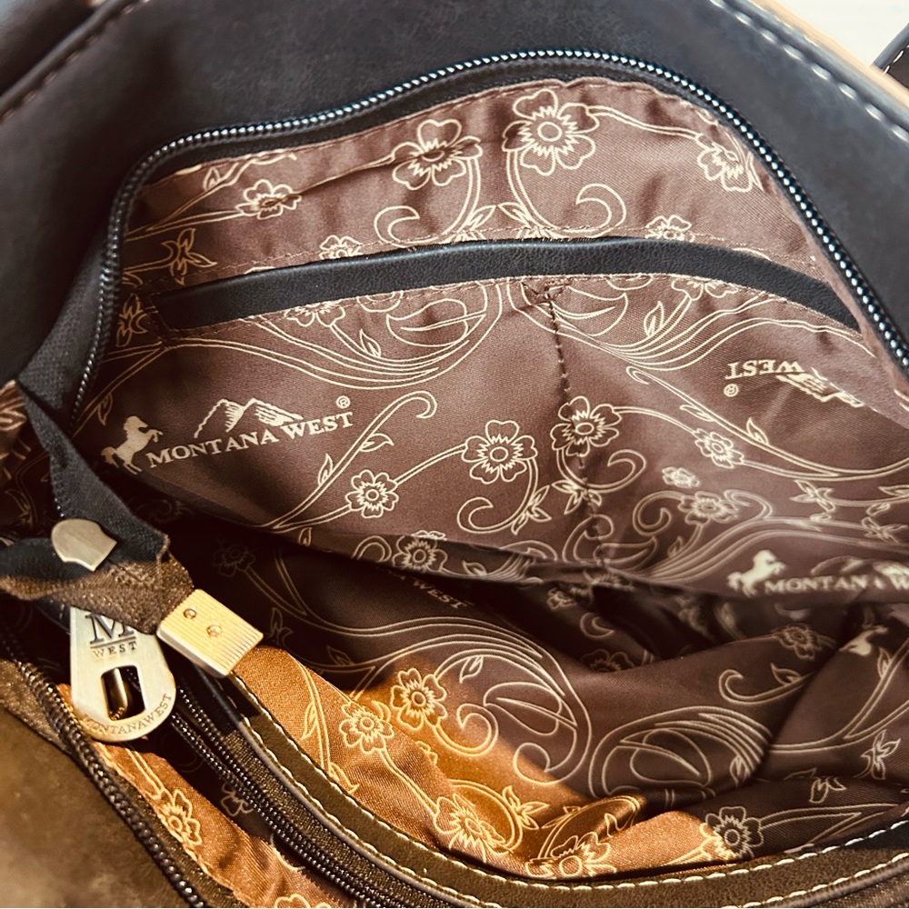 Montana West Embroidered Shoulder Handbag - Black and Brown Aztec Western Design - Picture 5 of 8